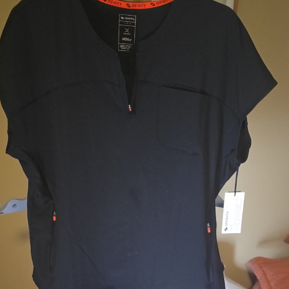 NFINITY Black Scrub Top with Orange Trim
